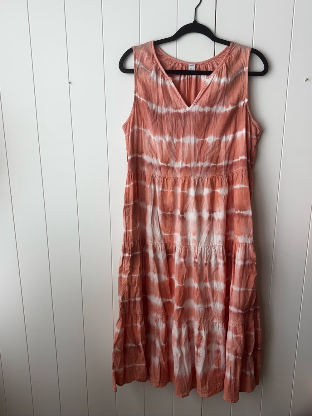 Old Navy Pink White TieDye Midi Sleeveless Swing Dress Pockets Lightweight Large